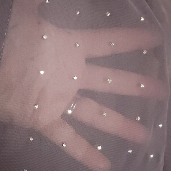 Studio Y Womens Grey Sheer Crystal Studded Blouse Small - Picture 3 of 10